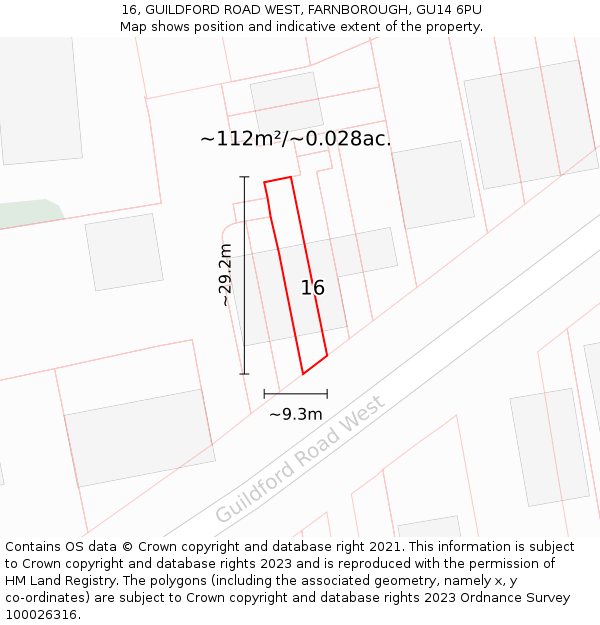 16, GUILDFORD ROAD WEST, FARNBOROUGH, GU14 6PU: Plot and title map