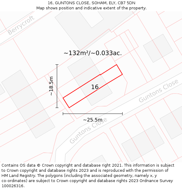 16, GUNTONS CLOSE, SOHAM, ELY, CB7 5DN: Plot and title map