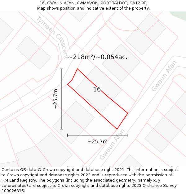 16, GWAUN AFAN, CWMAVON, PORT TALBOT, SA12 9EJ: Plot and title map