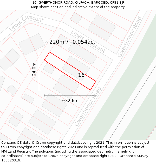 16, GWERTHONOR ROAD, GILFACH, BARGOED, CF81 8JR: Plot and title map