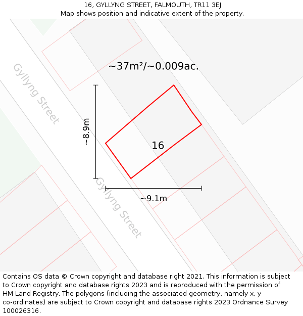 16, GYLLYNG STREET, FALMOUTH, TR11 3EJ: Plot and title map