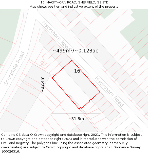 16, HACKTHORN ROAD, SHEFFIELD, S8 8TD: Plot and title map