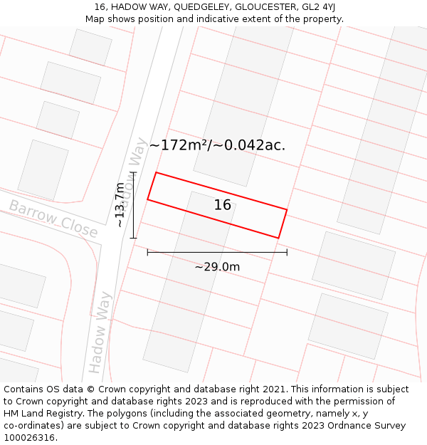 16, HADOW WAY, QUEDGELEY, GLOUCESTER, GL2 4YJ: Plot and title map