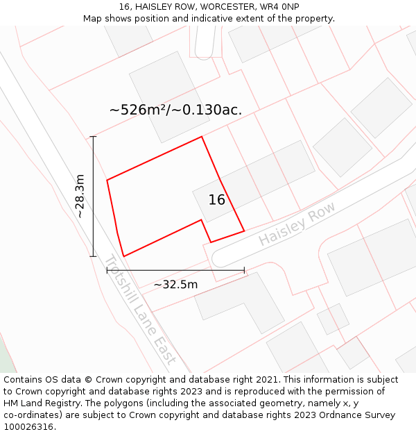 16, HAISLEY ROW, WORCESTER, WR4 0NP: Plot and title map