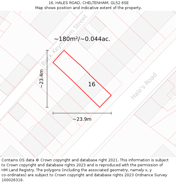16, HALES ROAD, CHELTENHAM, GL52 6SE: Plot and title map
