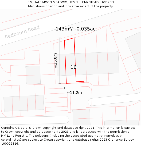 16, HALF MOON MEADOW, HEMEL HEMPSTEAD, HP2 7SD: Plot and title map