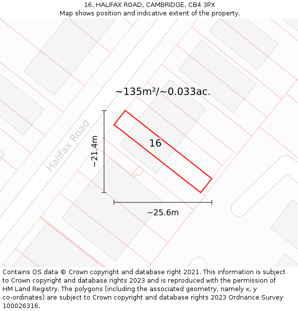 16, HALIFAX ROAD, CAMBRIDGE, CB4 3PX: Plot and title map