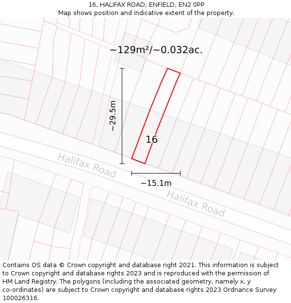 16, HALIFAX ROAD, ENFIELD, EN2 0PP: Plot and title map