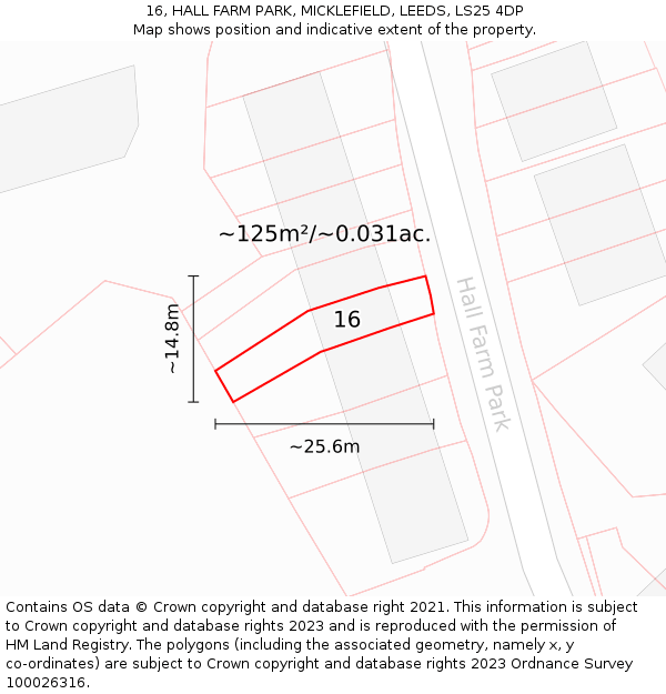 16, HALL FARM PARK, MICKLEFIELD, LEEDS, LS25 4DP: Plot and title map