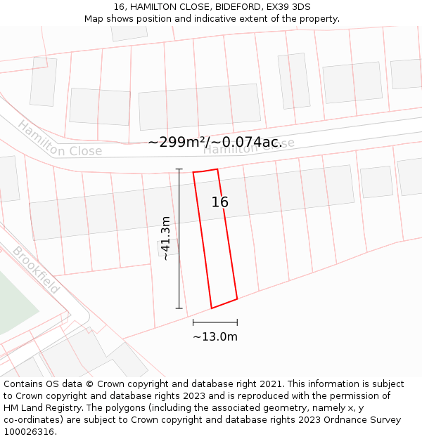 16, HAMILTON CLOSE, BIDEFORD, EX39 3DS: Plot and title map