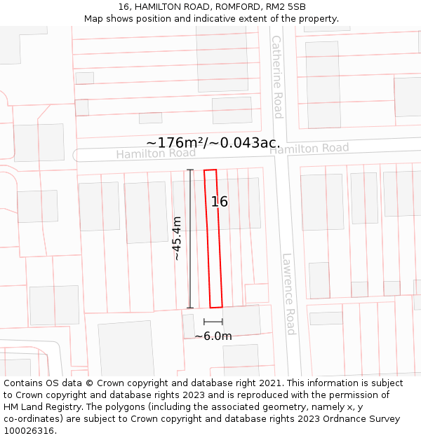 16, HAMILTON ROAD, ROMFORD, RM2 5SB: Plot and title map