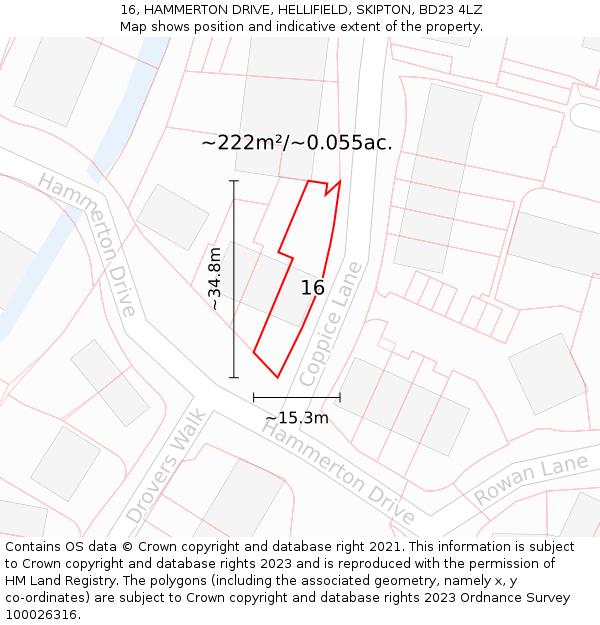 16, HAMMERTON DRIVE, HELLIFIELD, SKIPTON, BD23 4LZ: Plot and title map