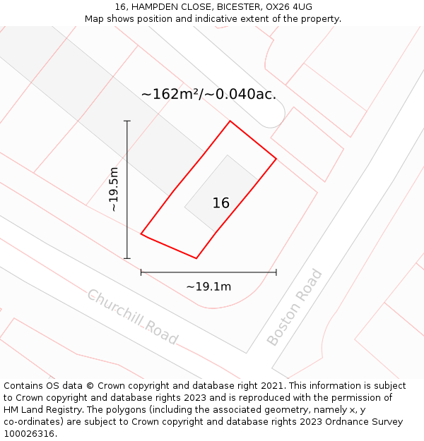 16, HAMPDEN CLOSE, BICESTER, OX26 4UG: Plot and title map
