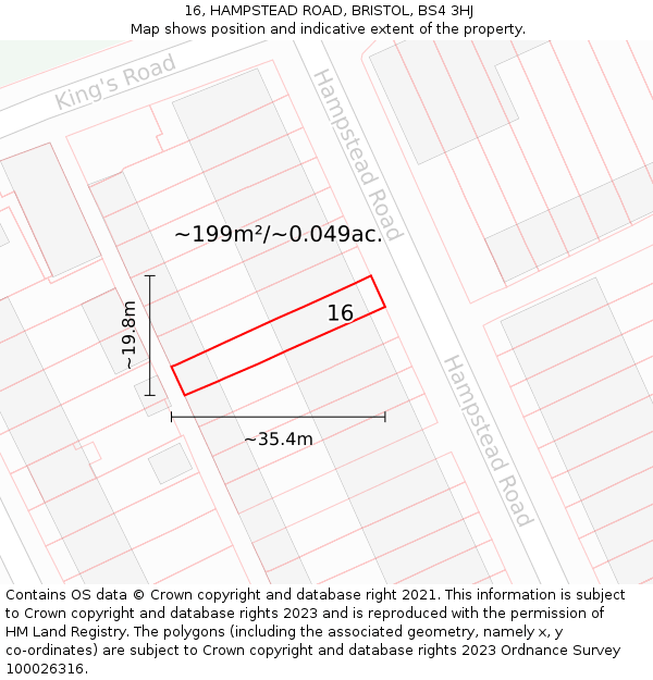 16, HAMPSTEAD ROAD, BRISTOL, BS4 3HJ: Plot and title map