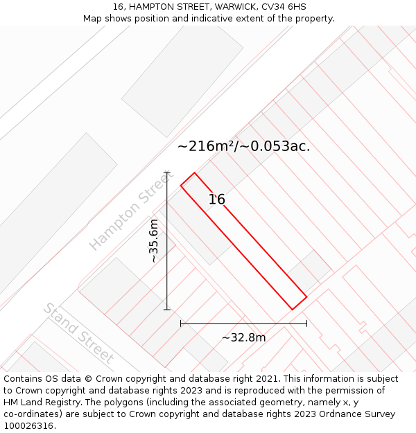 16, HAMPTON STREET, WARWICK, CV34 6HS: Plot and title map