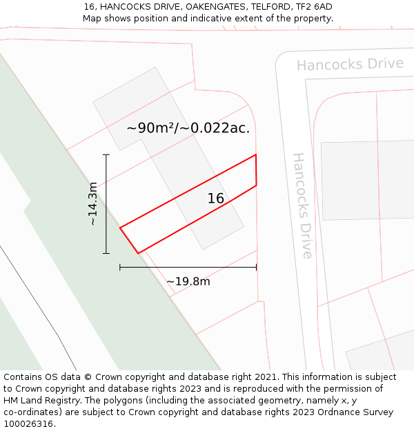 16, HANCOCKS DRIVE, OAKENGATES, TELFORD, TF2 6AD: Plot and title map