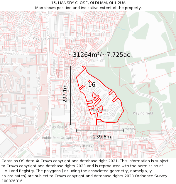 16, HANSBY CLOSE, OLDHAM, OL1 2UA: Plot and title map