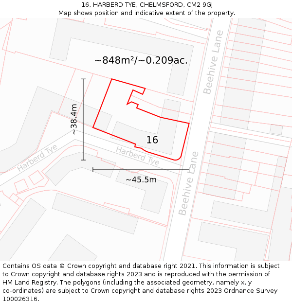 16, HARBERD TYE, CHELMSFORD, CM2 9GJ: Plot and title map