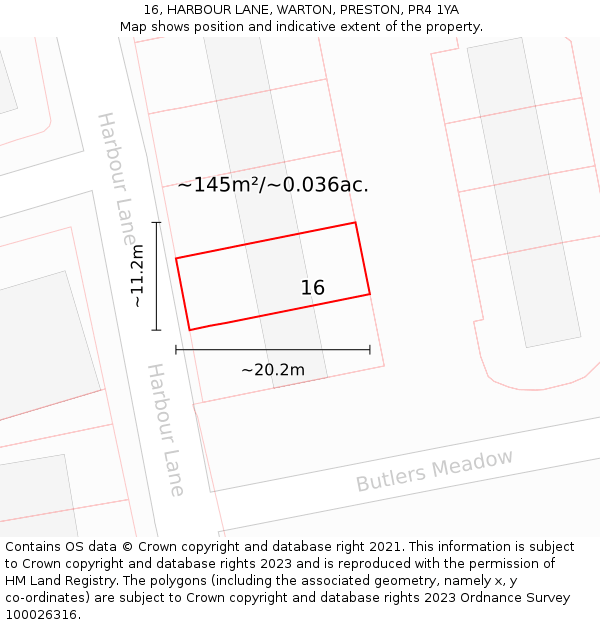 16, HARBOUR LANE, WARTON, PRESTON, PR4 1YA: Plot and title map