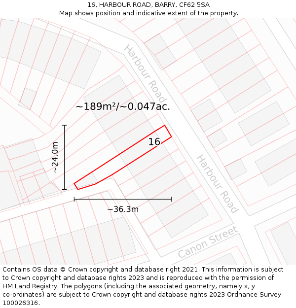 16, HARBOUR ROAD, BARRY, CF62 5SA: Plot and title map