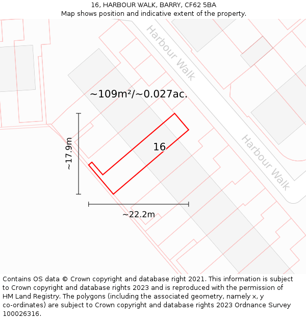 16, HARBOUR WALK, BARRY, CF62 5BA: Plot and title map