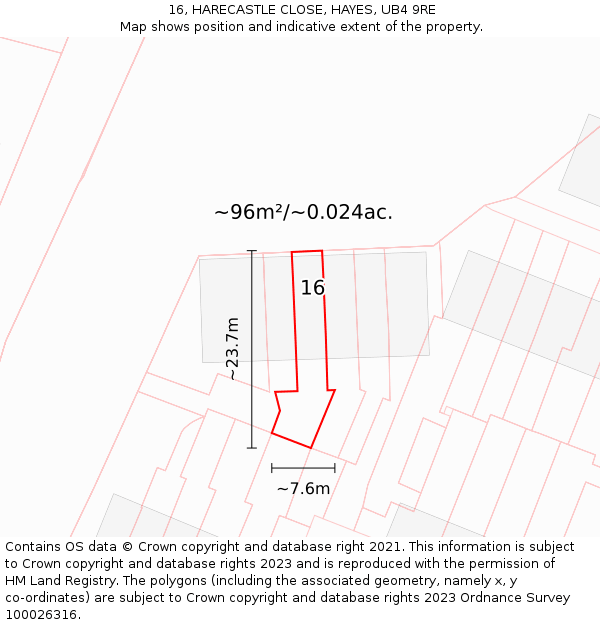 16, HARECASTLE CLOSE, HAYES, UB4 9RE: Plot and title map
