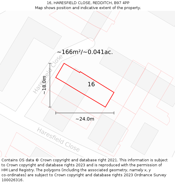 16, HARESFIELD CLOSE, REDDITCH, B97 4PP: Plot and title map