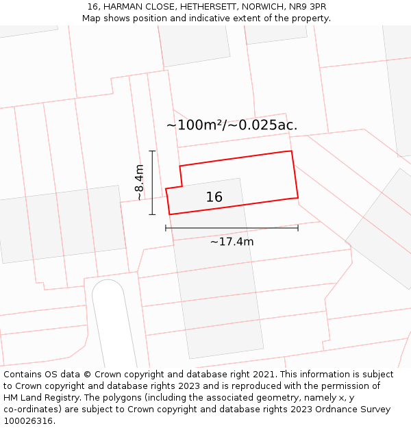 16, HARMAN CLOSE, HETHERSETT, NORWICH, NR9 3PR: Plot and title map