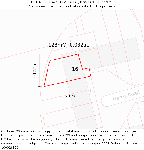 16, HARRIS ROAD, ARMTHORPE, DONCASTER, DN3 2FE: Plot and title map