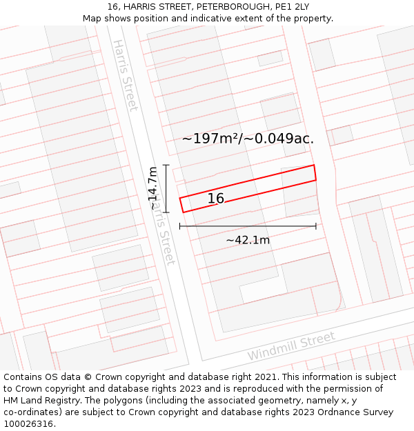 16, HARRIS STREET, PETERBOROUGH, PE1 2LY: Plot and title map