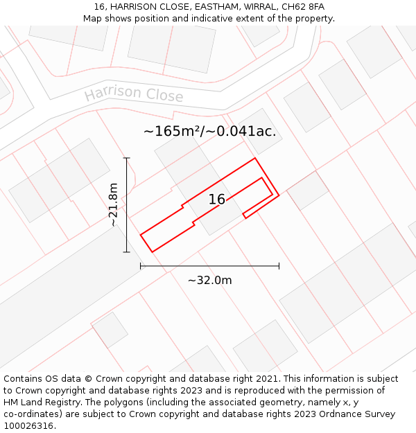 16, HARRISON CLOSE, EASTHAM, WIRRAL, CH62 8FA: Plot and title map