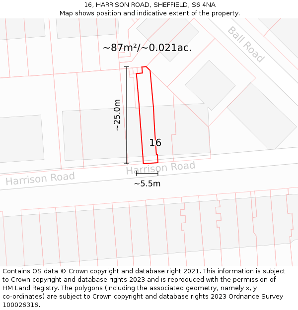 16, HARRISON ROAD, SHEFFIELD, S6 4NA: Plot and title map