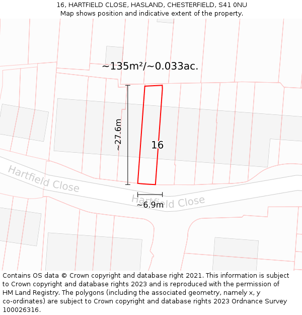 16, HARTFIELD CLOSE, HASLAND, CHESTERFIELD, S41 0NU: Plot and title map