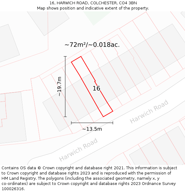 16, HARWICH ROAD, COLCHESTER, CO4 3BN: Plot and title map