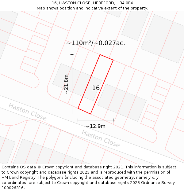 16, HASTON CLOSE, HEREFORD, HR4 0RX: Plot and title map