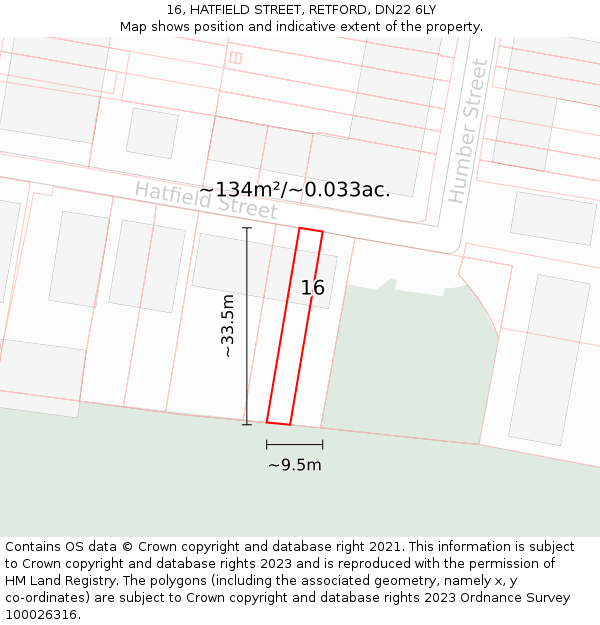 16, HATFIELD STREET, RETFORD, DN22 6LY: Plot and title map