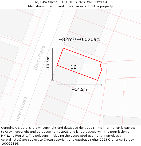 16, HAW GROVE, HELLIFIELD, SKIPTON, BD23 4JA: Plot and title map