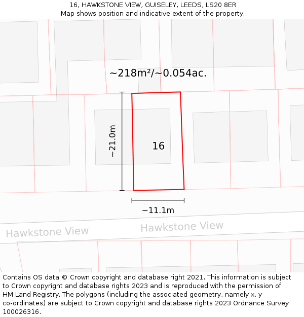 16, HAWKSTONE VIEW, GUISELEY, LEEDS, LS20 8ER: Plot and title map