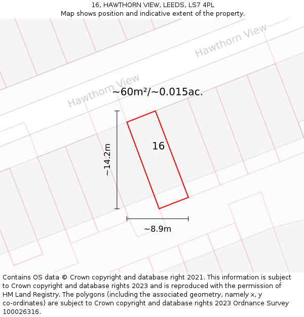 16, HAWTHORN VIEW, LEEDS, LS7 4PL: Plot and title map