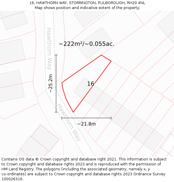 16, HAWTHORN WAY, STORRINGTON, PULBOROUGH, RH20 4NL: Plot and title map