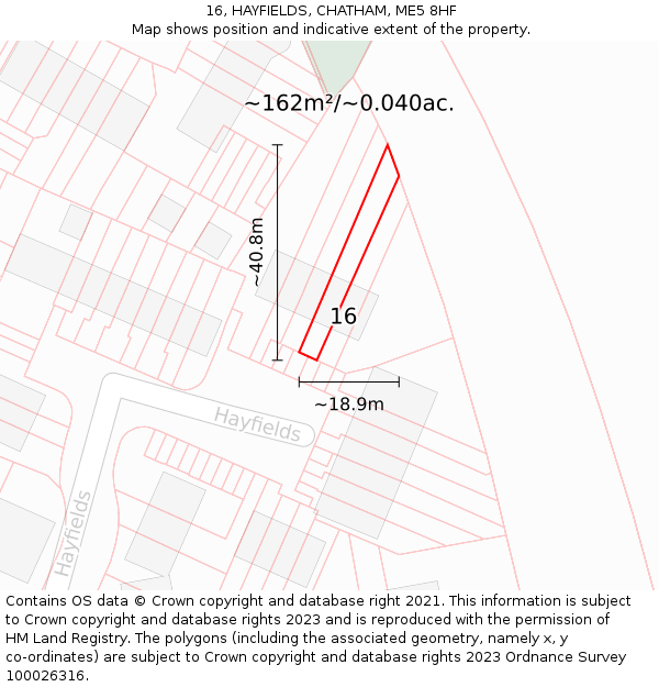 16, HAYFIELDS, CHATHAM, ME5 8HF: Plot and title map