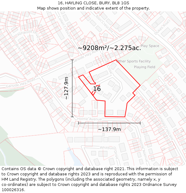 16, HAYLING CLOSE, BURY, BL8 1GS: Plot and title map