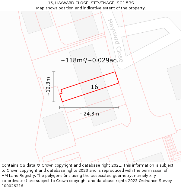 16, HAYWARD CLOSE, STEVENAGE, SG1 5BS: Plot and title map