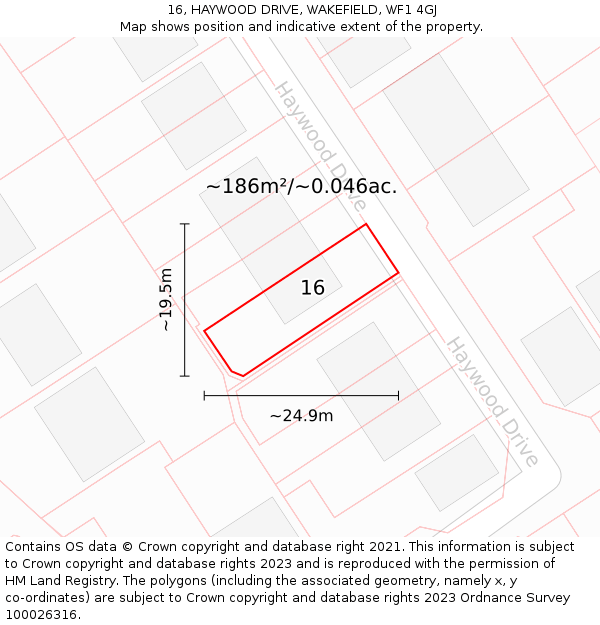 16, HAYWOOD DRIVE, WAKEFIELD, WF1 4GJ: Plot and title map