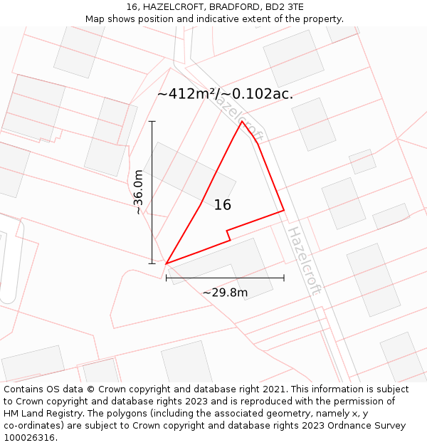 16, HAZELCROFT, BRADFORD, BD2 3TE: Plot and title map