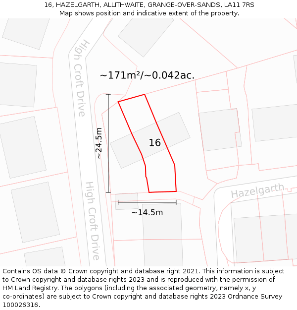 16, HAZELGARTH, ALLITHWAITE, GRANGE-OVER-SANDS, LA11 7RS: Plot and title map