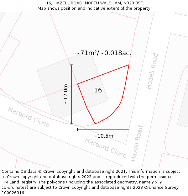 16, HAZELL ROAD, NORTH WALSHAM, NR28 0ST: Plot and title map