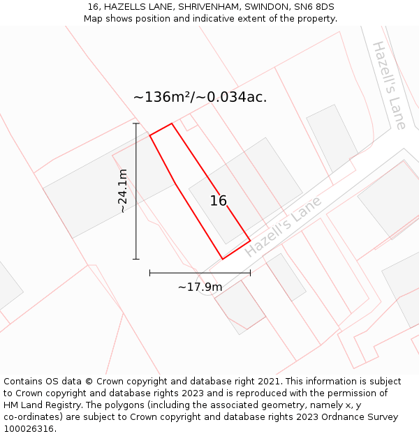 16, HAZELLS LANE, SHRIVENHAM, SWINDON, SN6 8DS: Plot and title map