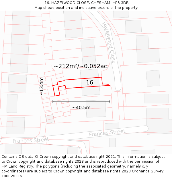 16, HAZELWOOD CLOSE, CHESHAM, HP5 3DR: Plot and title map