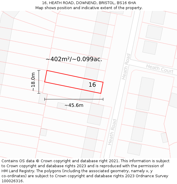 16, HEATH ROAD, DOWNEND, BRISTOL, BS16 6HA: Plot and title map